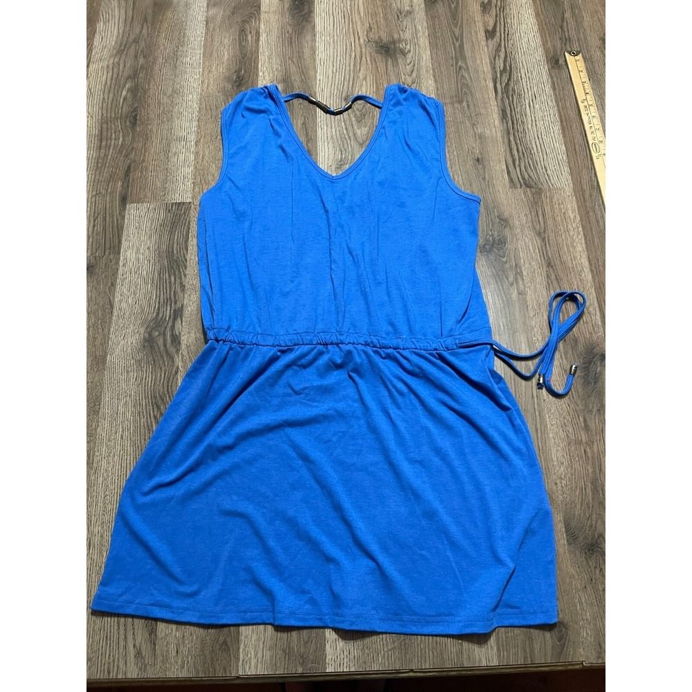 Hount Dress, Women's Size Large, Blue, V-neck, Sleeveless, Tie Waist